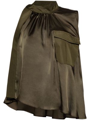 sacai asymmetric satin blouse - Green