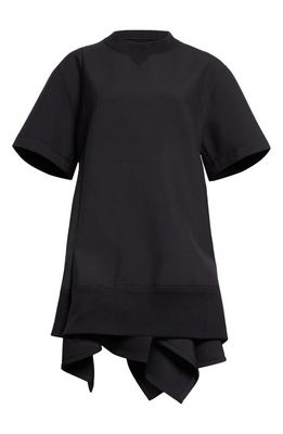Sacai Asymmetric Short Sleeve Sweatshirt Dress in Black