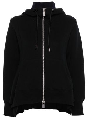 sacai asymmetric zip-up hoodie - Black