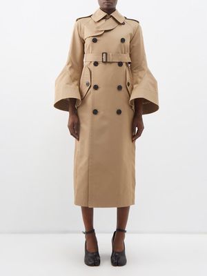 Sacai - Bell-sleeve Cotton-blend Gabardine Trench Coat - Womens - Beige
