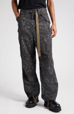 Sacai Belted Bandana Print Cotton Cargo Pants in Gray