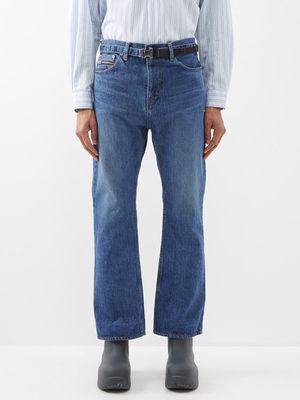 Sacai - Belted Boot-cut Jeans - Mens - Blue
