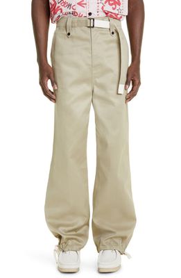 Sacai Belted Cotton Chino Pants in Beige