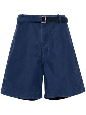 sacai belted cotton wide-leg shorts - Blue