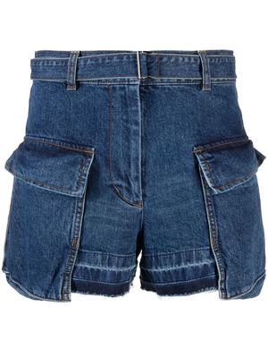 sacai belted denim cargo shorts - Blue