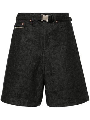 sacai belted denim shorts - Black
