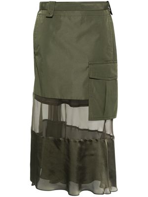 sacai belted panelled asymmetric skirt - Green