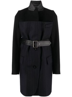 sacai belted pinstriped wool blazer - Black