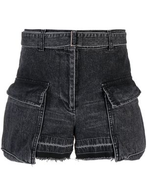 sacai belted-waist high-waisted shorts - Black