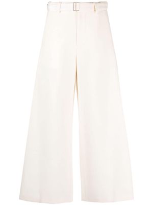 sacai belted wide-leg trousers - White