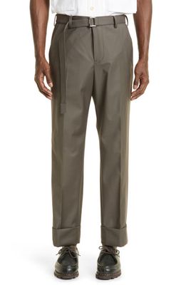 Sacai Belted Wool Suiting Pants in Taupe
