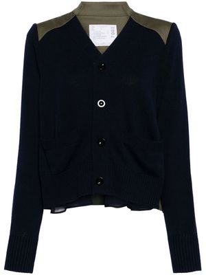 sacai bi-material V-neck cardigan - Blue