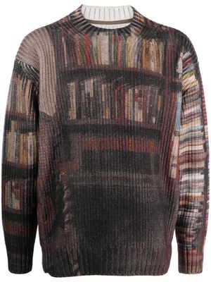 sacai book-print chunky-knit jumper - Brown
