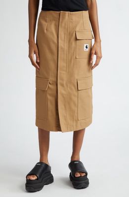 Sacai Carhartt WIP Cotton Canvas Cargo Skirt in Beige