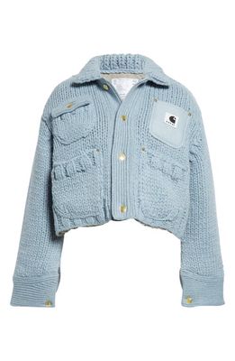 Sacai Carhartt WIP Wool Blend Knit Crop Jacket in L/Blue