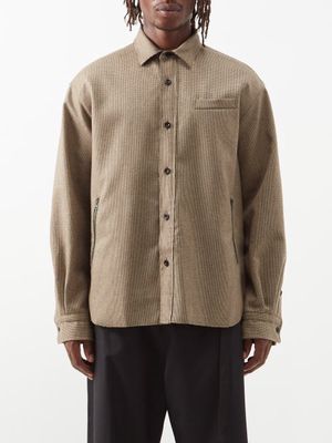 Sacai - Check-jacquard Wool Shirt - Mens - Beige