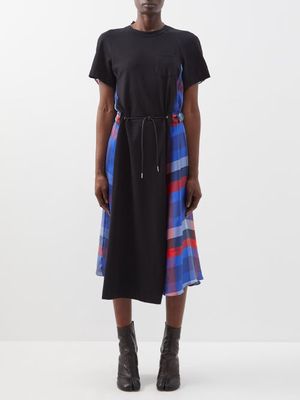 Sacai - Check-panelled Cotton-jersey Dress - Womens - Black Multi