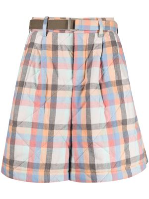 sacai check-patter belted-waist shorts - Multicolour