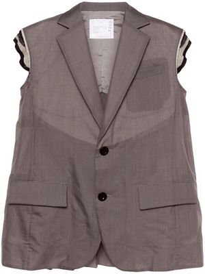 sacai check-pattern sleeveless blazer - Grey