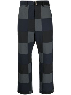 sacai checkerboard-print cotton chino trousers - Black