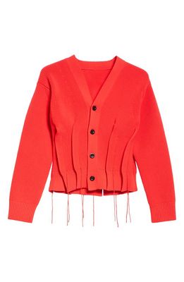 Sacai Cinched Waist V-Neck Cardigan in Red