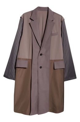 Sacai Colorblock & Stripe Suiting Coat in Taupe