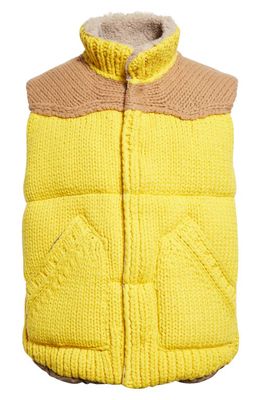 Sacai Colorblock Wool Knit Puffer Vest in Yellow