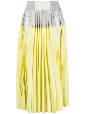 sacai colour-block pleated midi skirt - Yellow