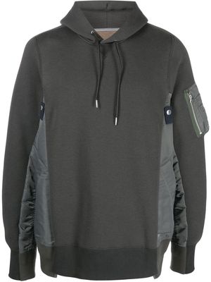 sacai contrast-panel cotton hoodie - Grey