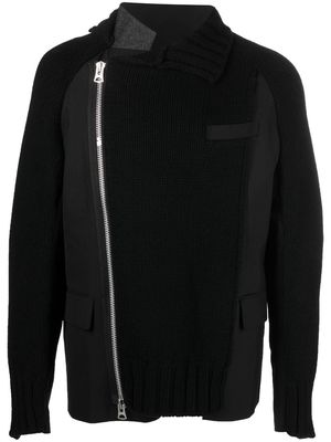 sacai contrast-panel zipped cardigan - Black