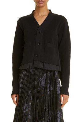 Sacai Cotton Blend Poplin & Knit Cardigan in Black
