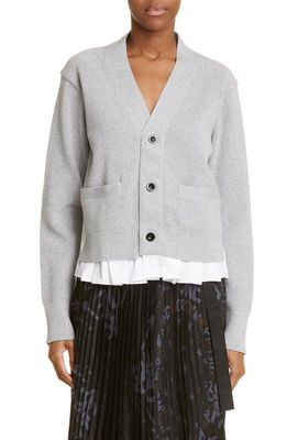 Sacai Cotton Blend Poplin & Knit Cardigan in L/Gray