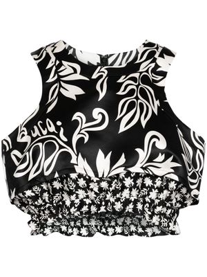 sacai cropped floral-print tank top - Black