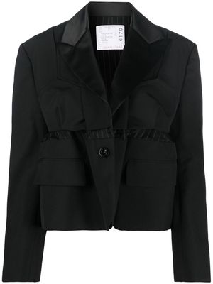 sacai cropped pinstripe-panel detail jacket - Black