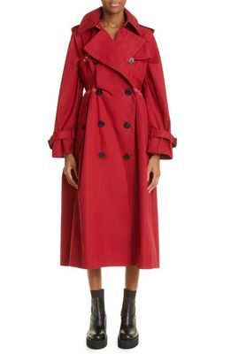 Sacai Double Breasted Cotton Gabardine Trench Coat in Red