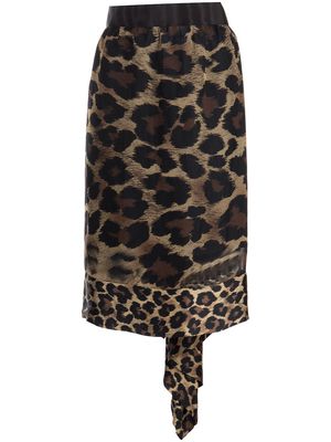 sacai draped-detail leopard print skirt - Brown