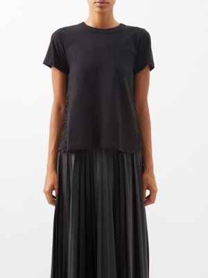 Sacai - Draped Lace-back Cotton-jerseyt-shirt - Womens - Black