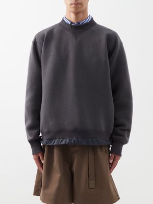 Sacai - Drawstring-hem Cotton-blend Sweatshirt - Mens - Grey