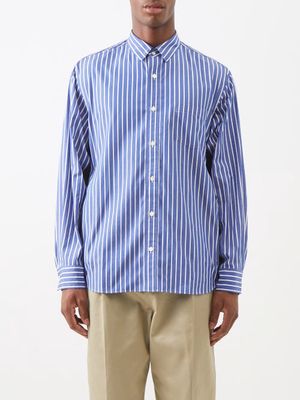 Sacai - Drawstring-inset Striped Cotton-blend Shirt - Mens - Blue Stripe