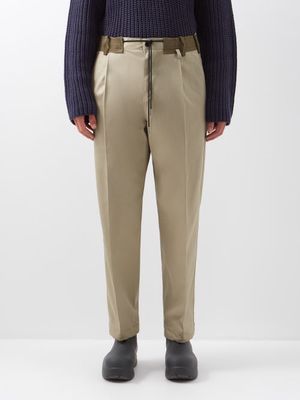 Sacai - Drawstring-waist Cotton-twill Trousers - Mens - Beige