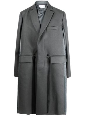 sacai drawstring wool trench coat - Grey