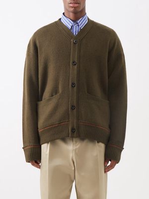 Sacai - Dropped-shoulder Cashmere-blend Cardigan - Mens - Khaki