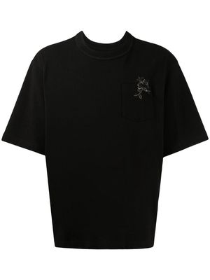 sacai embroidered-floral cotton T-shirt - Black