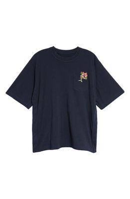 Sacai Embroidered Flower T-Shirt in Navy