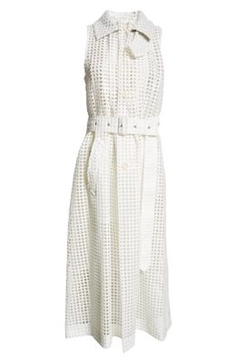 Sacai Embroidered Grid Coatdress in Off White