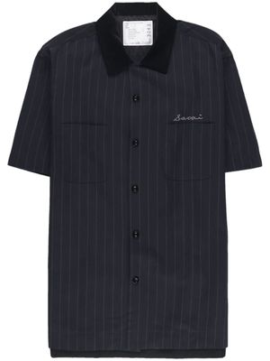 sacai embroidered-logo striped shirt - Blue