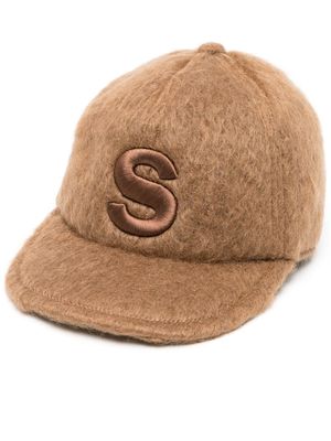 sacai embroidered-logo wool cap - Brown