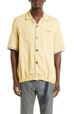Sacai Embroidered Twill Bowling Shirt in Yellow