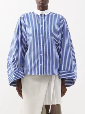 Sacai - Exaggerated-sleeve Cotton-poplin Shirt - Womens - Blue Stripe