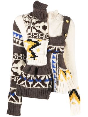 sacai fair isle-knit panelled jumper - White